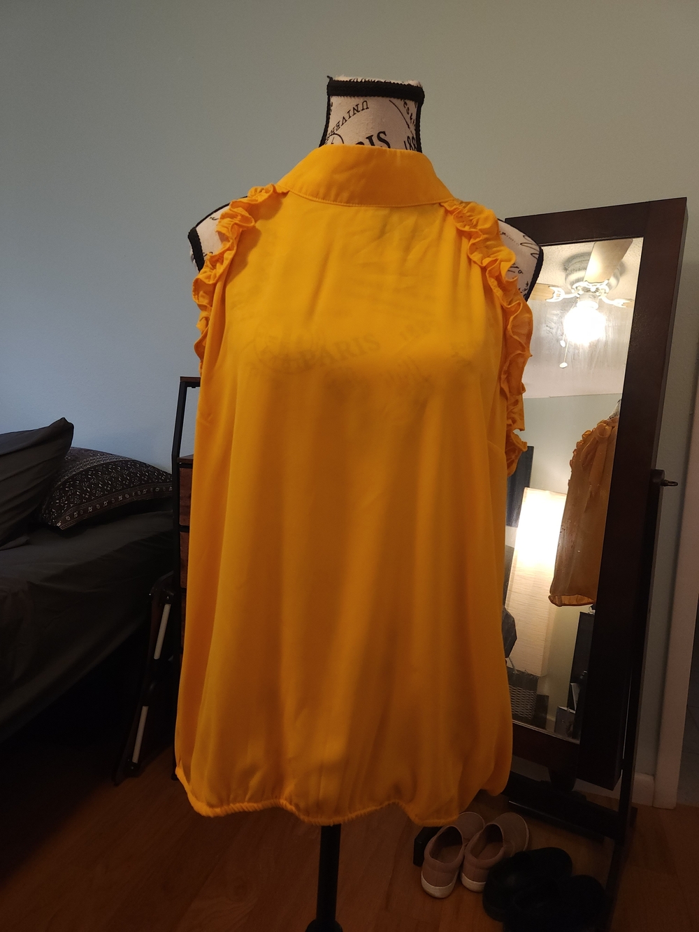 New York & Company Bright Yellow Ruffle Sleeve Blouse